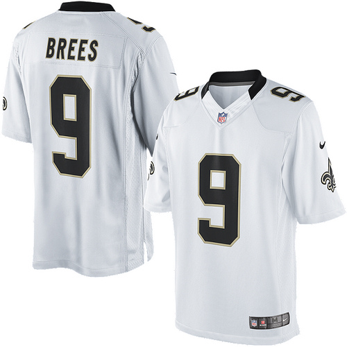 Men's Limited Drew Brees Nike Jersey White Road - #9 NFL New Orleans Saints